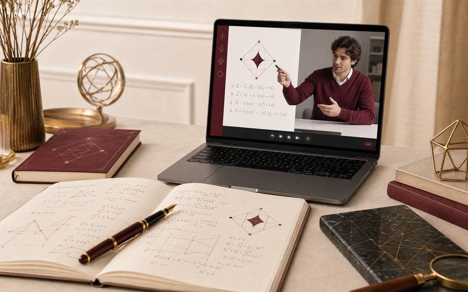 Cahier de mathématiques utilisé pendant une séance en ligne